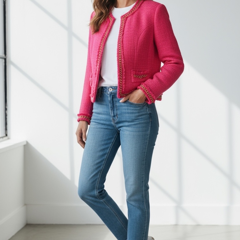 Fresh Twist Hot Pink Tweed Jacket SZ XL NWT